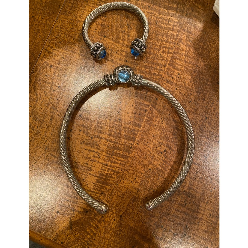 Silver with BABY BLUE STONE Choker Necklace and Bracelet-never worn!!